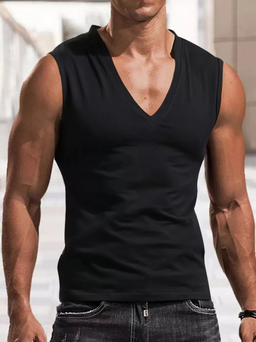 White Men's Full Size V-neck Tank Top Plus Size