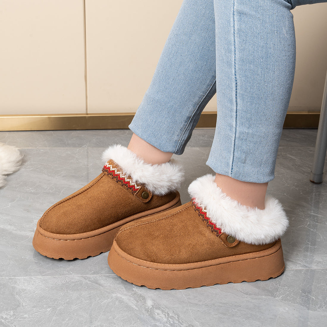 Suede,Fluff,Rubber Imported Size &amp clogs in camel with platform clog silhouette