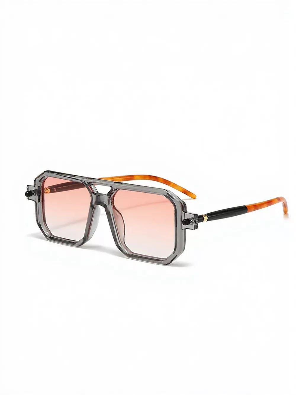 Premium square frame sunglasses with gradient pink lenses and tortoise shell arms.