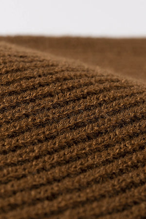 Brown ribbed knit beanie showing acrylic texture detail