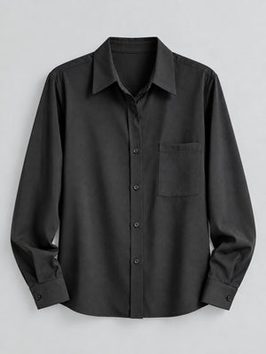 Black relaxed button-up shirt with collared