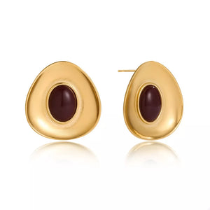 18k Gold-plated Resin Stud Earrings in dark brown with gold-plated