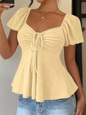 Sweetheart Neck Flutter Sleeve Top, view 21