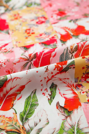 Contrast Collared V Neck Short Sleeve Floral Blouse option 9