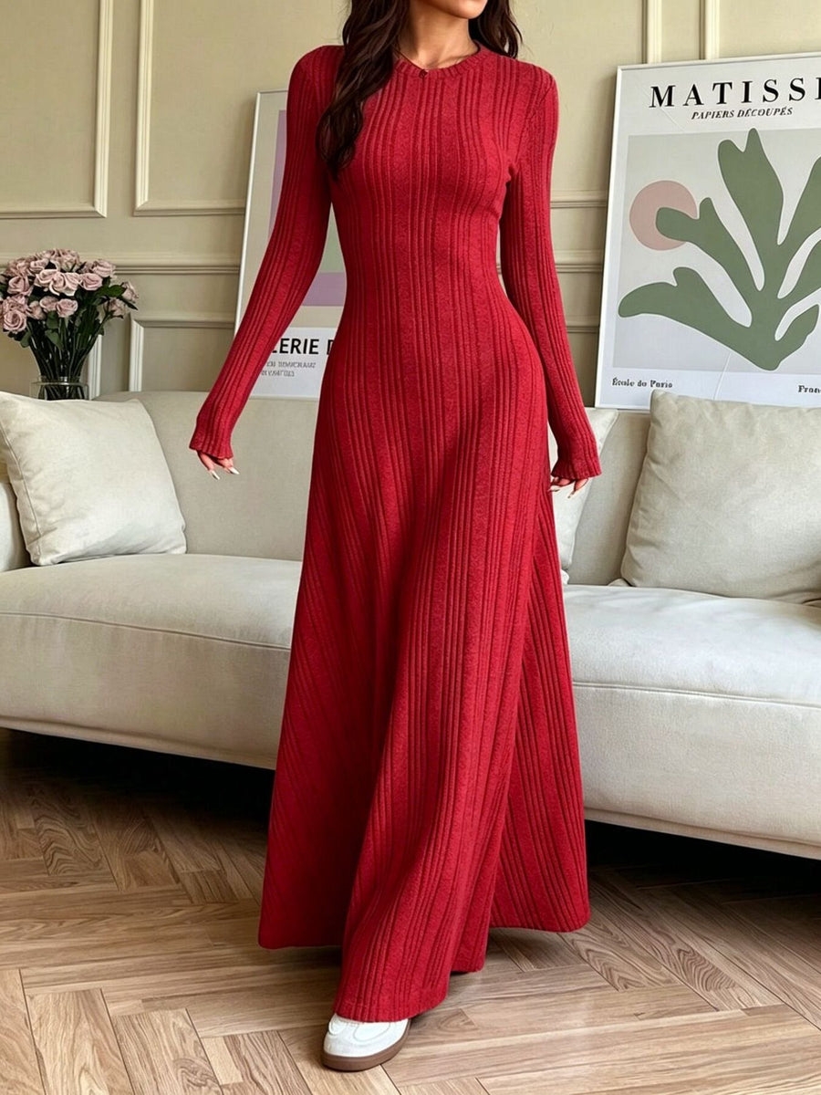sweater dress in Deep Red with stretch and maxi