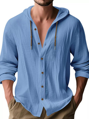 Apricot relaxed button-up shirt with hooded