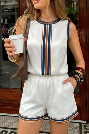 Black Striped Sleeveless Top And Shorts Set