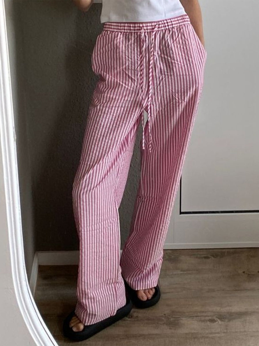 wide-leg pants in rose pink featuring drawstring waist and loose fit