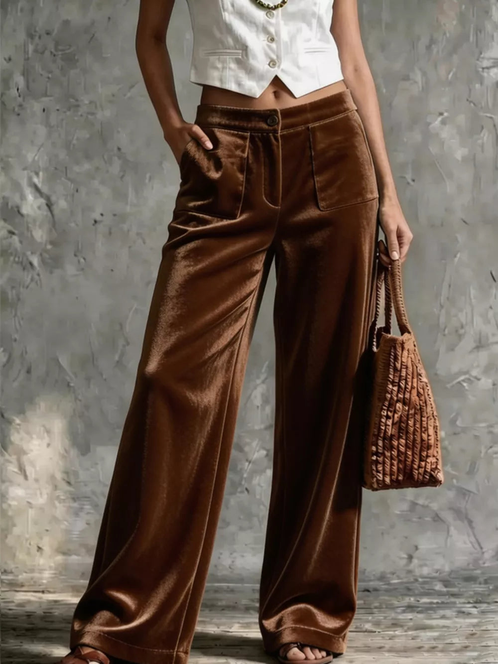 wide-leg pants in Dark Blue with buttoned and full-length