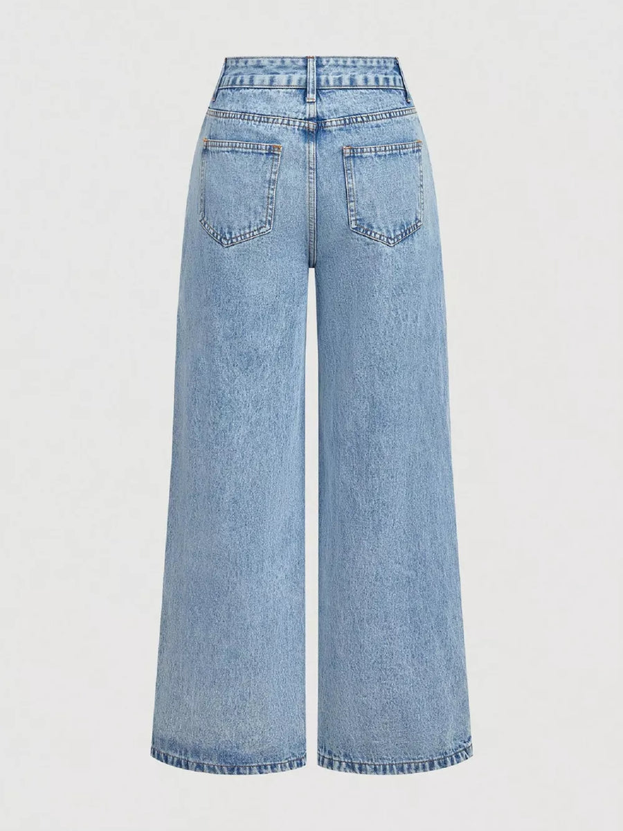 Embroidered Wide Leg Jeans option 5