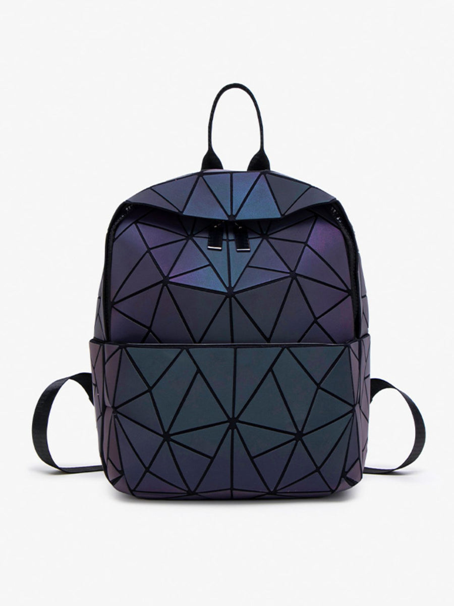 backpack in dark teal with geometric and adjustable straps