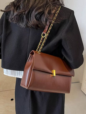 Brown with Chain Strap Shoulder Bag in Brown