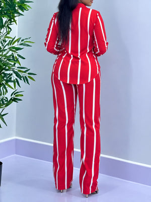 Red two-piece set with pocketed and long sleeve