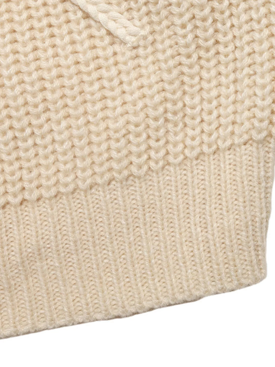 Ribbed knit cardigan in khaki with braided trim detail.