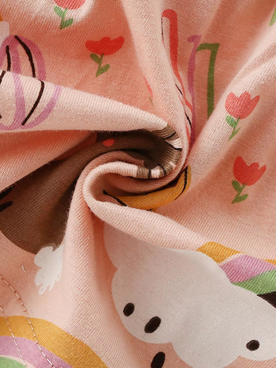 Toddler cotton set in pink with playful dinosaur and rainbow print