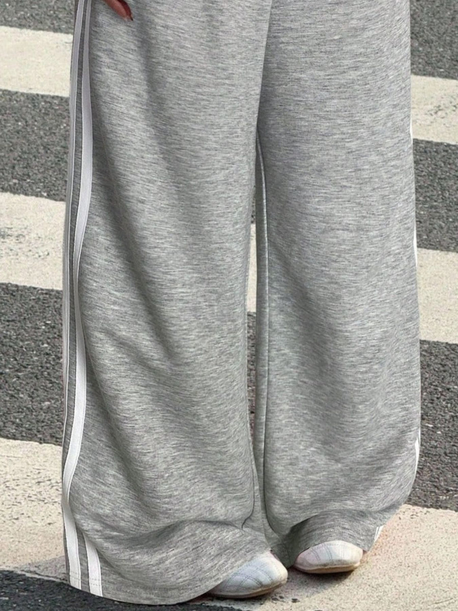 High-Waisted Wide-Leg Track Pants in Gray with high-waisted