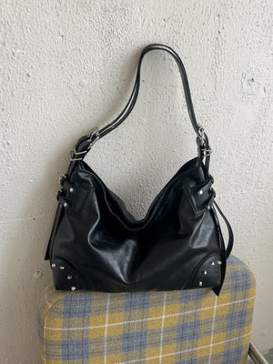 PU Leather Imported Size &amp handbag in Black with relaxed silhouette