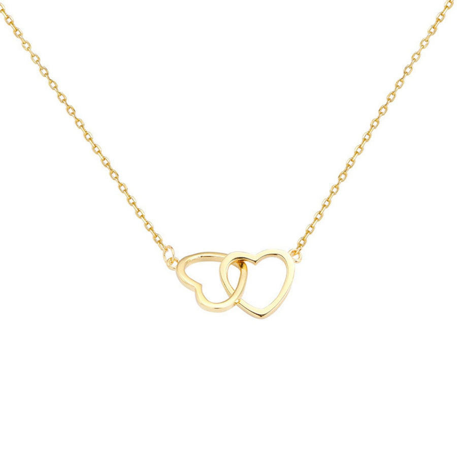Gold interlocking heart pendant necklace with a delicate chain.