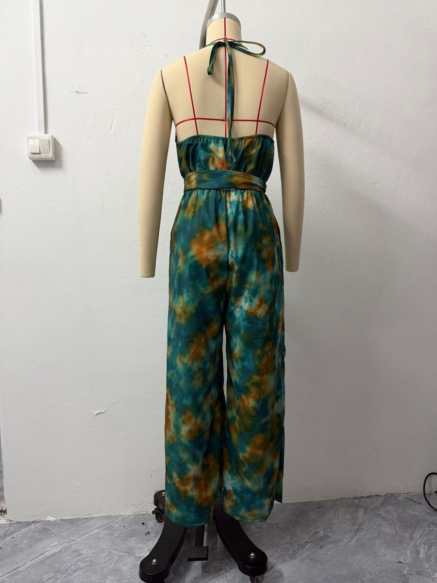 bohemian jumpsuit in Dark Green with halter