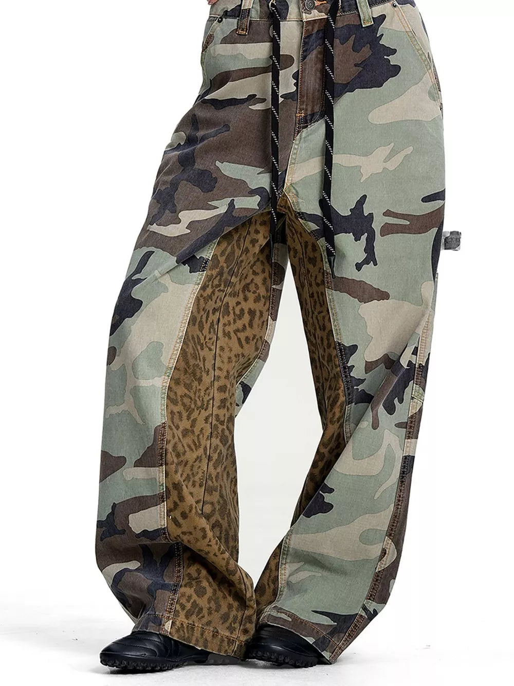 Army Green Men's Camouflage Leopard Patchwork Cargo Pants