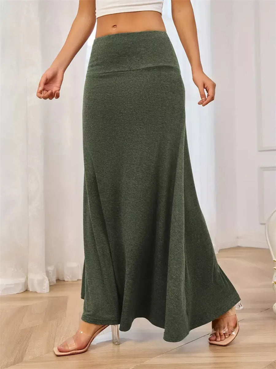 Flowy Maxi Skirt With Wide Waistband in Purple