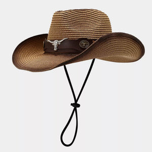 hat in tan featuring wide brim and structured fit