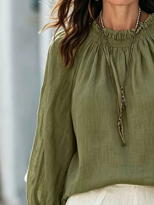 Light Blue Round Neck Balloon Sleeve Blouse