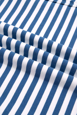 Stripe Color Block Trim Raw Seam Sweatshirt in Dusty Blue