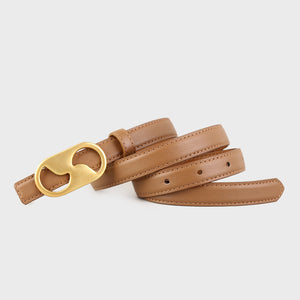 Caramel cowhide leather belt with gold buckle detail