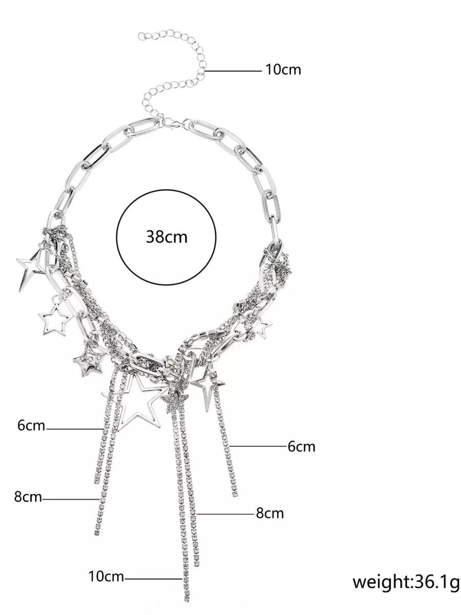 Chunky Chain Star Tassel Necklace Alloy Silver option 6