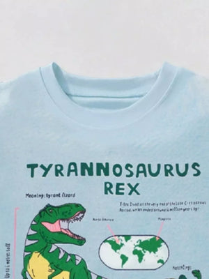 Light blue t-shirt with Tyrannosaurus Rex graphic and text.
