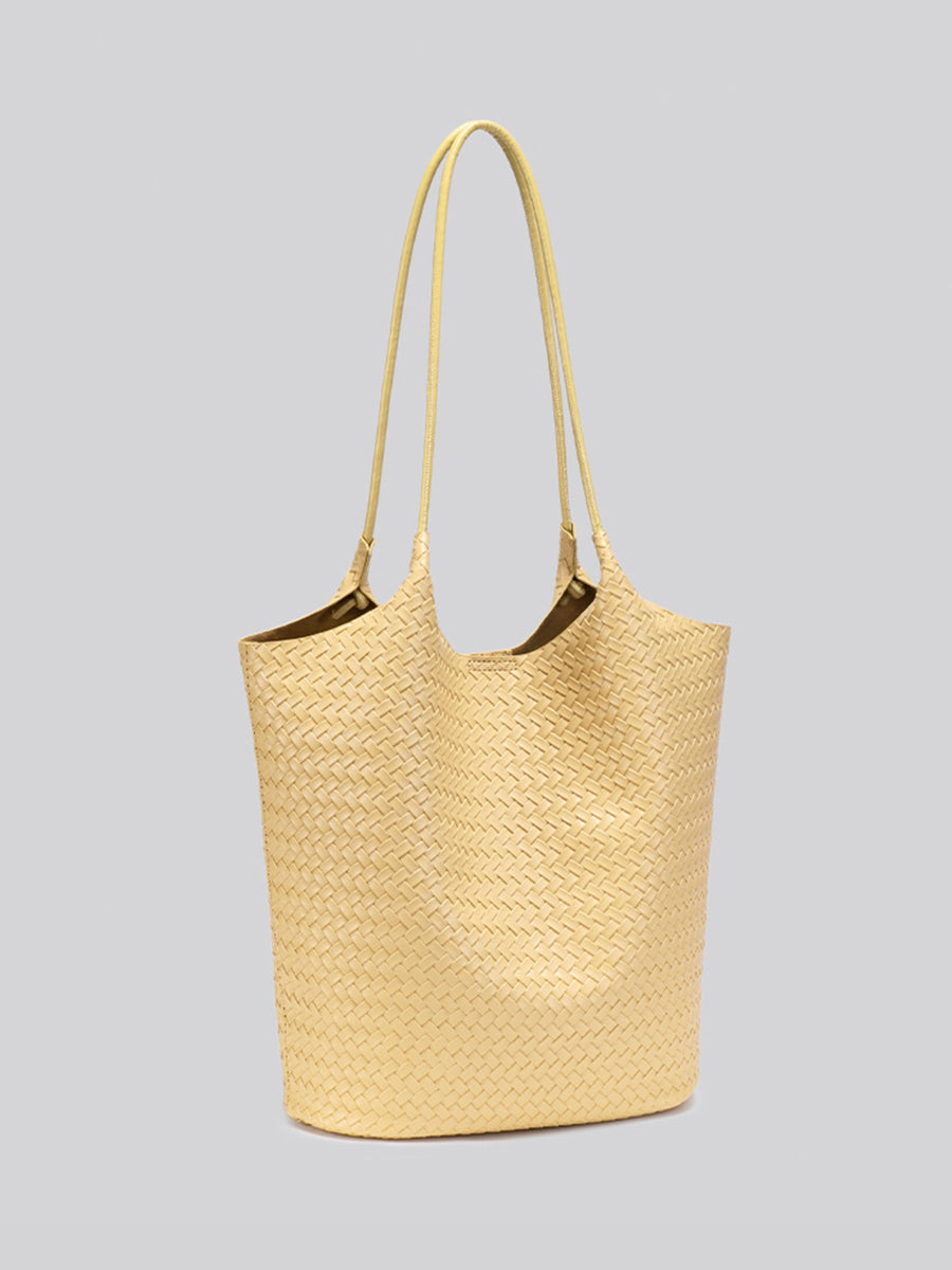 Yellow tote with open-front and woven texture