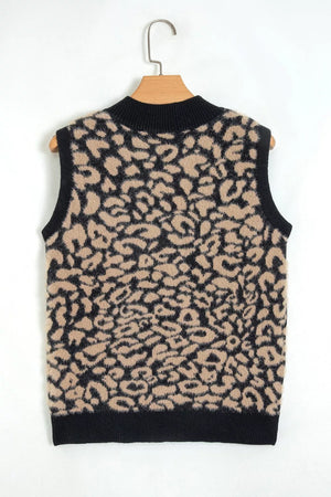 Leopard Print Knit Sleeveless Sweater Vest option 4