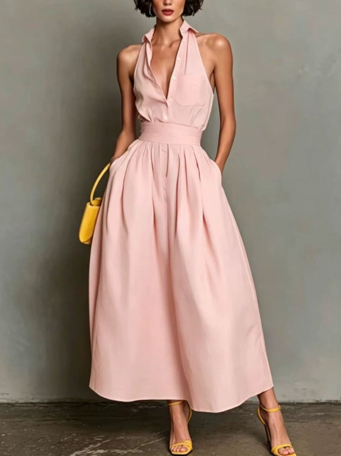 classic A-line dress in cream with halter