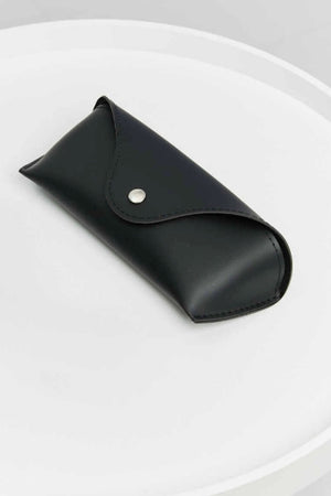 Black faux leather angular sunglasses case with snap closure