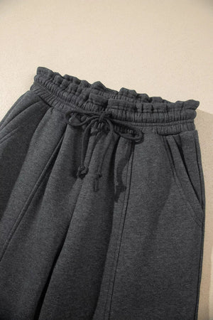 Crew Neck Long Sleeve Top And Joggers Set in charcoal with drawstring