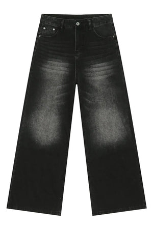 Black faded wash balloon leg jeans with a distressed effect