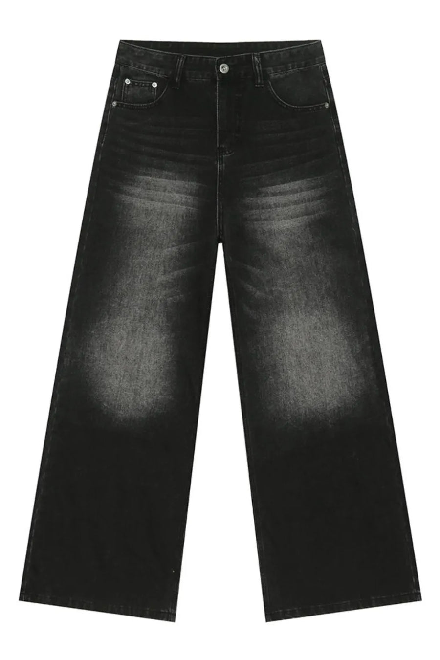 Black faded wash balloon leg jeans with a distressed effect