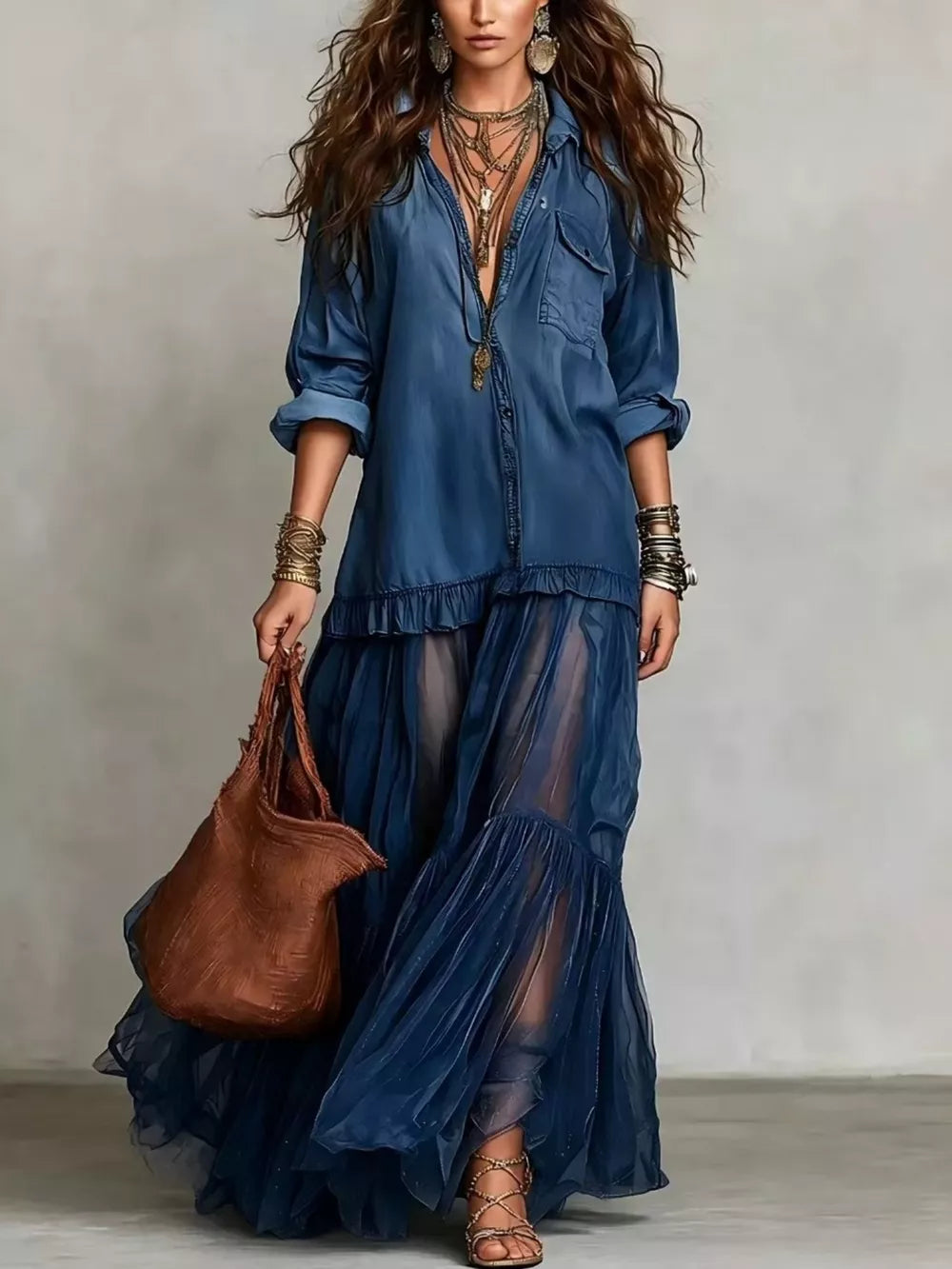 bohemian shirt dress in Red with collared