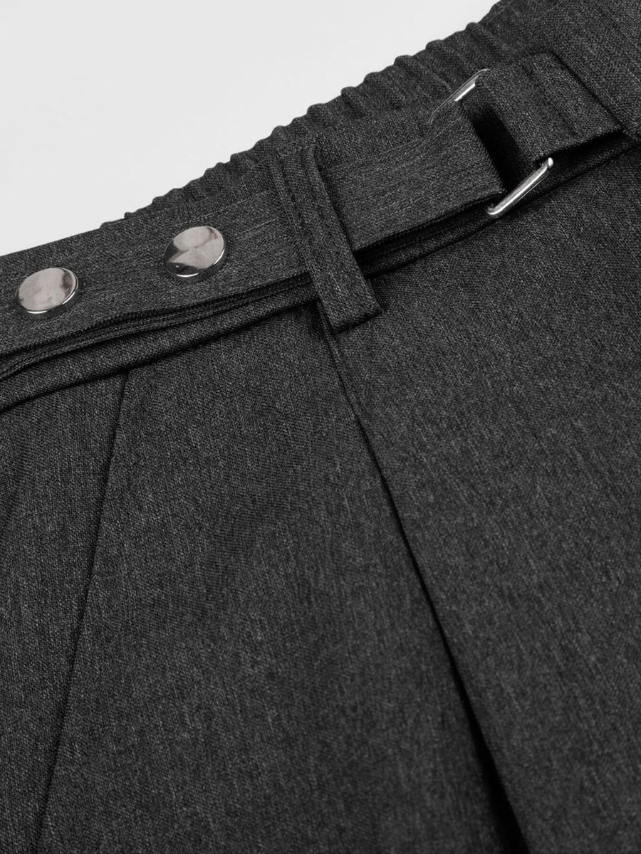 Men's Elastic-Waist High-Waisted Wide-Leg Pleated Pants in charcoal with high-waisted