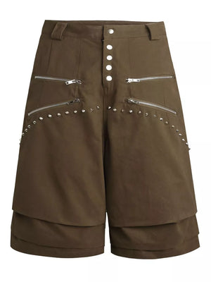 Men's Zipper Detail Wide Leg Capris in Black