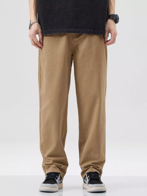 Khaki cotton relaxed fit men's pants with a casual look