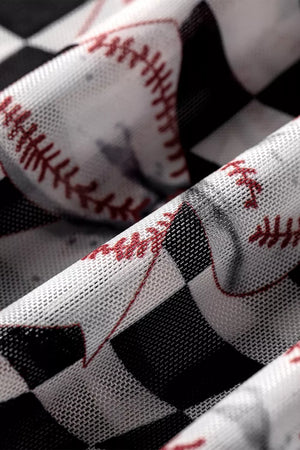 Checkered Baseball Bow Print Mesh Top option 6