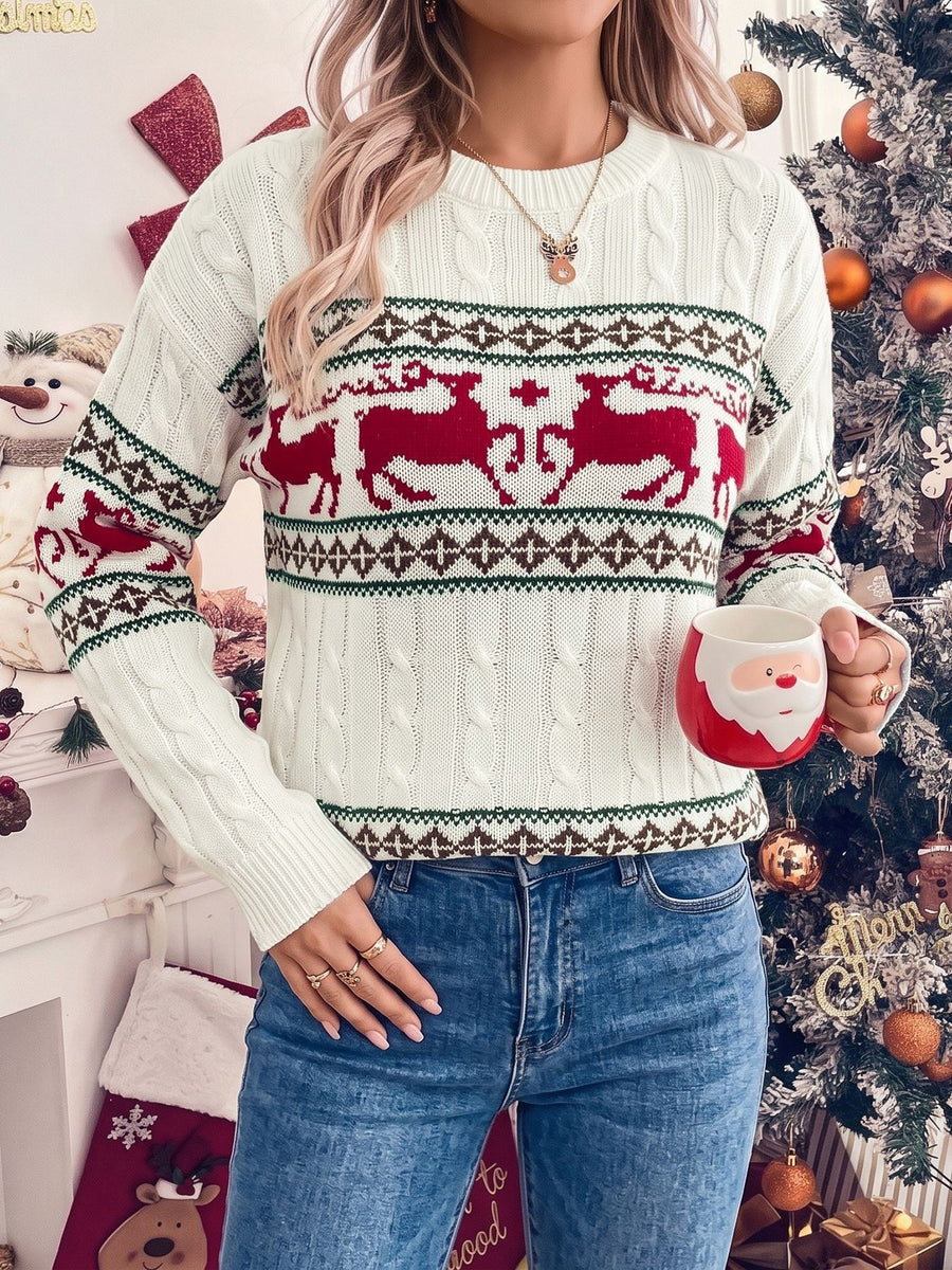red pullover sweater featuring cable-knit and Fair Isle