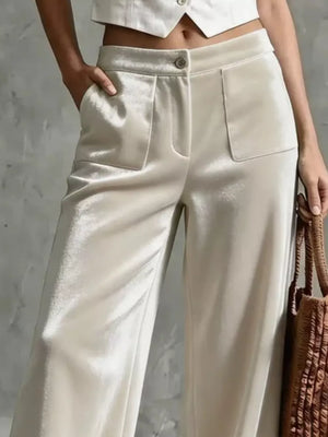100% polyester Care instructions: Machine wash cold wide-leg pants in Coffee Brown with flared silhouette