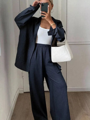 Light Blue relaxed two-piece set with collared