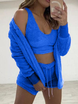 modern pajama set in White with scoop neck, hooded