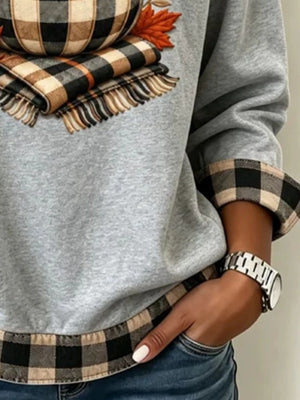 sweatshirt featuring plaid in white with 100% polyester Care instructions: Machine wash cold texture
