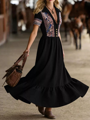 bohemian maxi dress in burgundy with collared