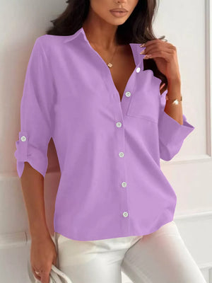 button-down shirt in Blue with collared and rolled sleeve